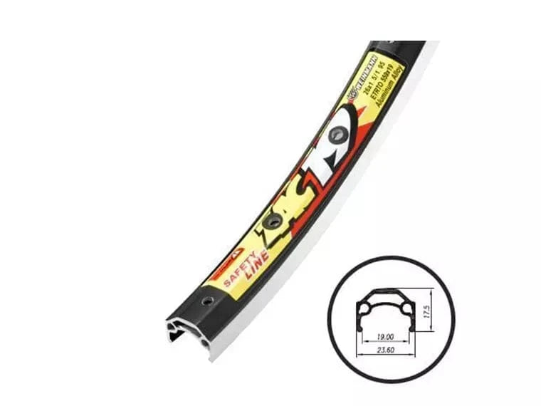 Cerchio Weinmann Zac 19 26 Pollici 36 Fori – Lega Nera, SV, ISO 559, Per Bici Ibride E City